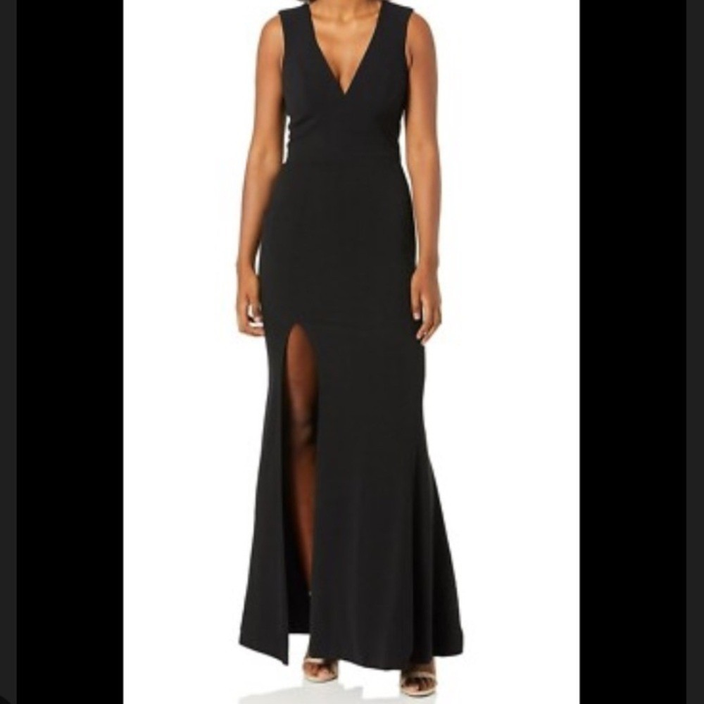 Dress The Population Sandra Black V-Neck Front Slit Maxi Gown XXL 1522-3053